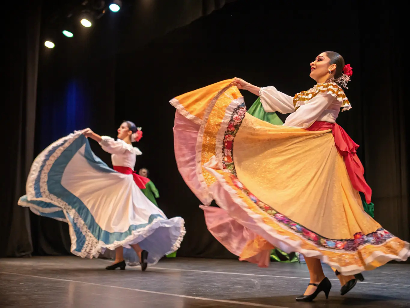A dynamic image of dancers performing on stage during a TOTAL HEAVEN-sponsored dance festival, highlighting the energy and artistry of the performance.