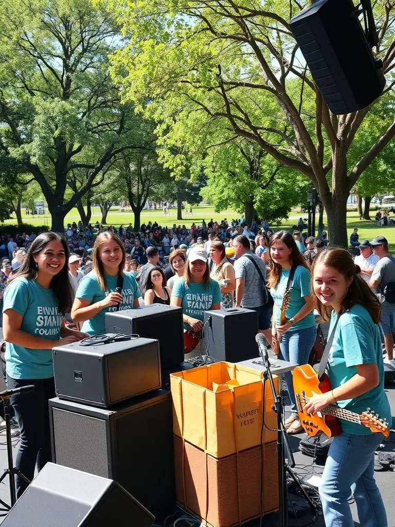 A photograph of volunteers working together at a TOTAL HEAVEN event, demonstrating the organization's reliance on community support and volunteerism.