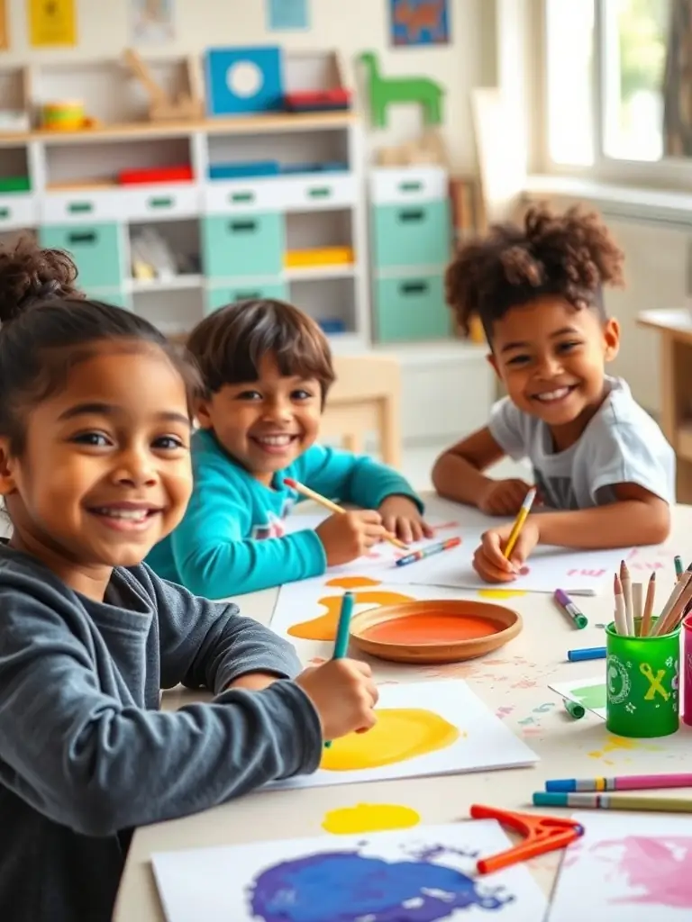 A photo of children participating in an arts workshop organized by TOTAL HEAVEN, emphasizing the organization's focus on youth engagement and arts education.