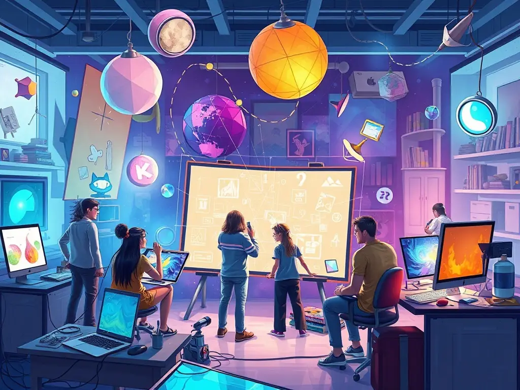 A dynamic image of artists collaborating and creating together in a TOTAL HEAVEN-supported workshop, highlighting the organization's role in strengthening local creative networks.